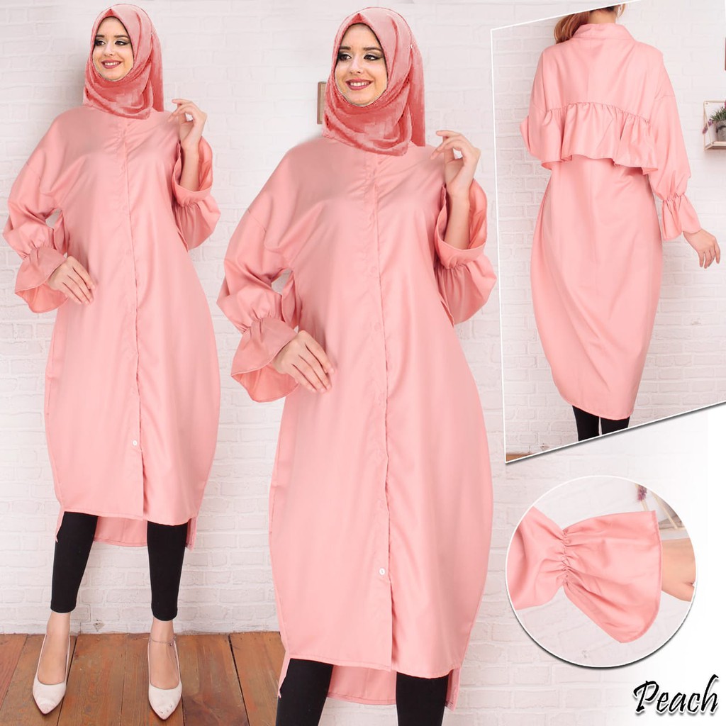 Tunik Muslim Kemeja Wanita Bahan Katun Warna salem peach / Zania