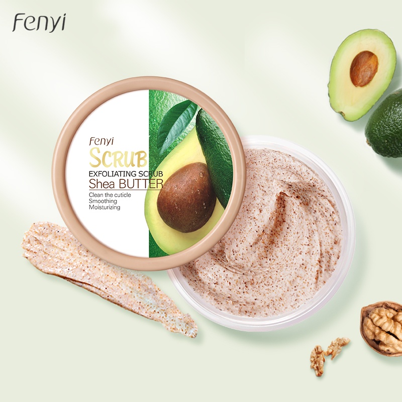 BPOM Fenyi Shea Butter Body Scrub Cream Pemutih Pelembab Menghaluskan Tubuh Membersihkan Mengeksfoliasi Mendalam 100g