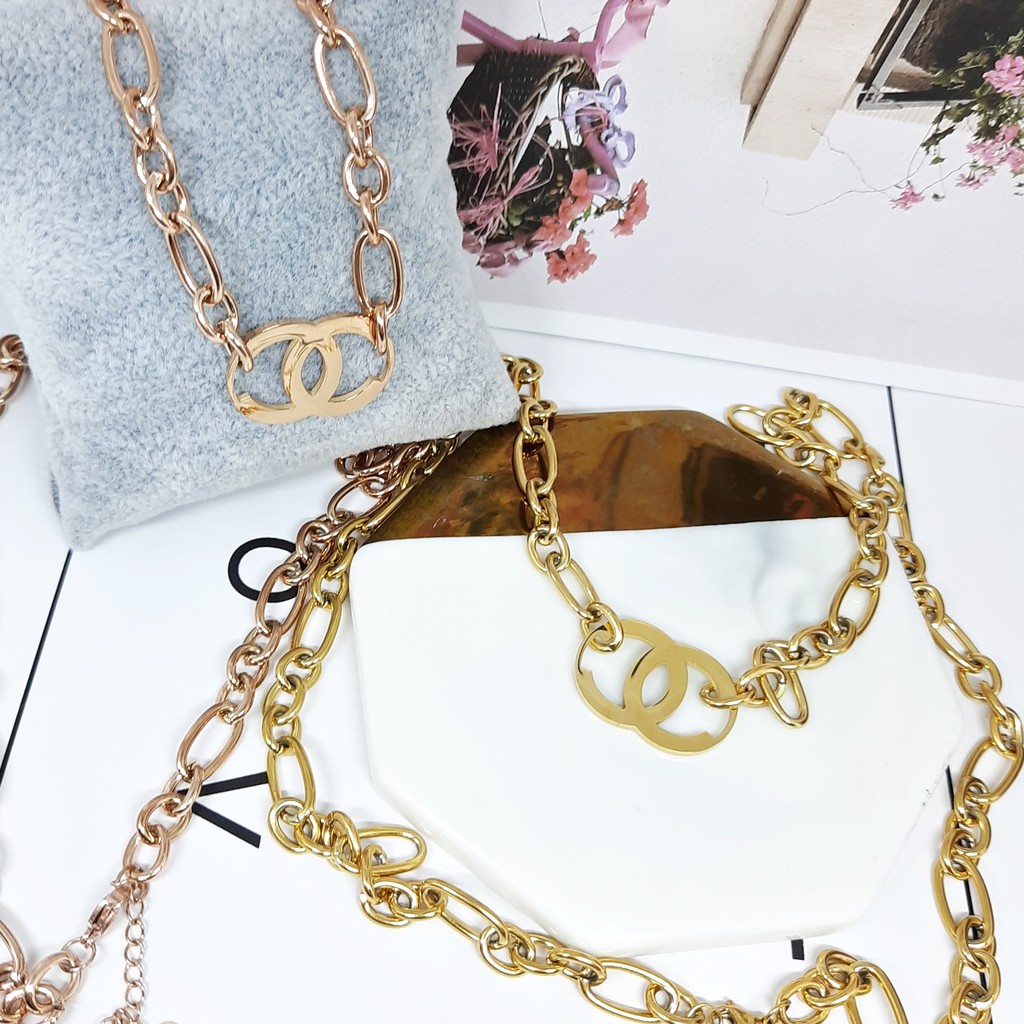 Kalung Titanium Kpop Korea Kdrama Import Fashion Rantai Besar Tebal Chunky Chain Rose Gold - BN414