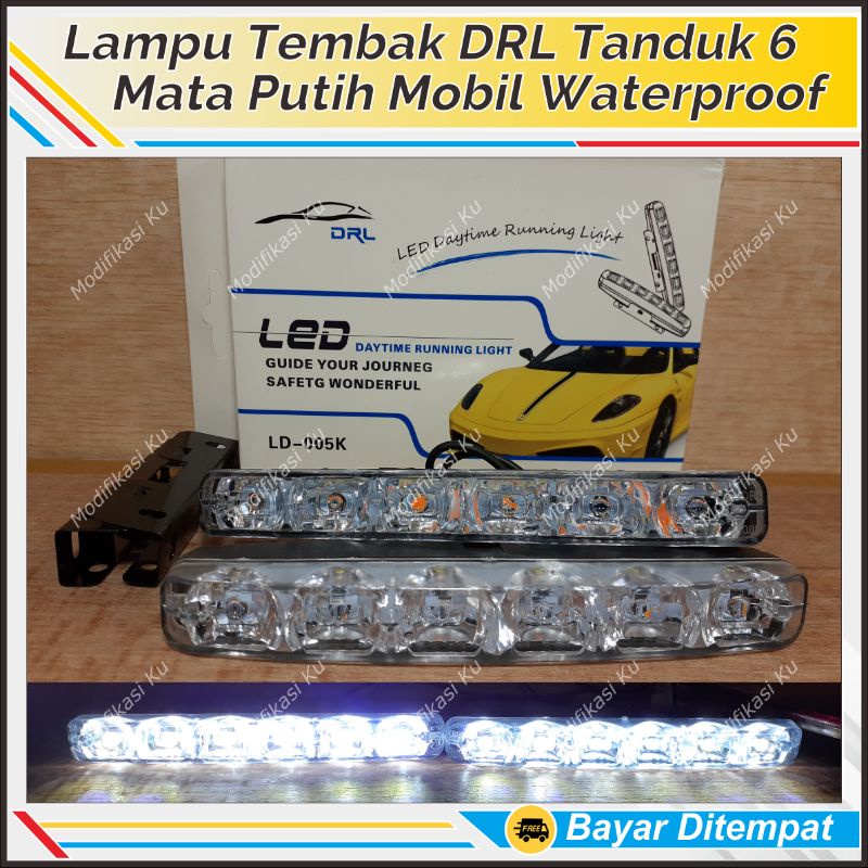 LAMPU TANDUK DEPAN GRIL BUMPER MOBIL LED DRL 6 MATA PUTIH CRYSTAL WATERPROOF: AVANZA XENIA JAZZ YARI