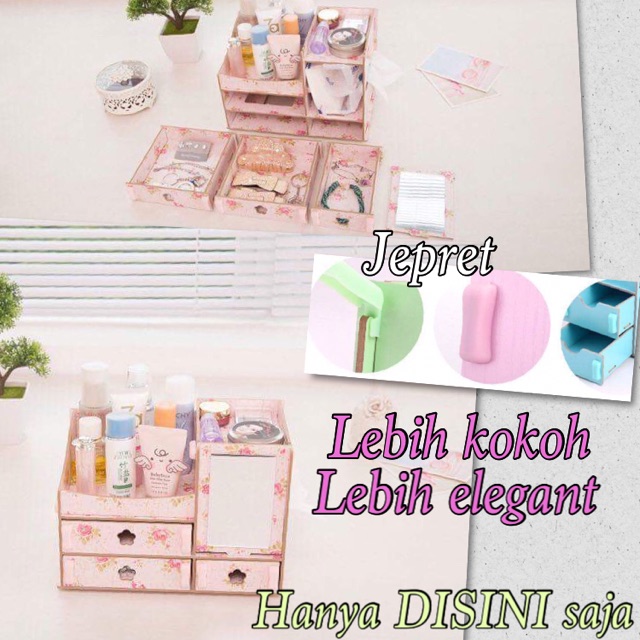 Rak kosmetik kayu import laci + cermin