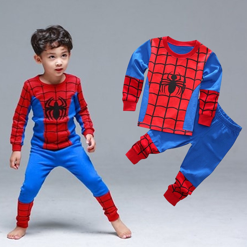 piyama baju anak superhero spiderman pengaturan anak laki laki pakaian anak