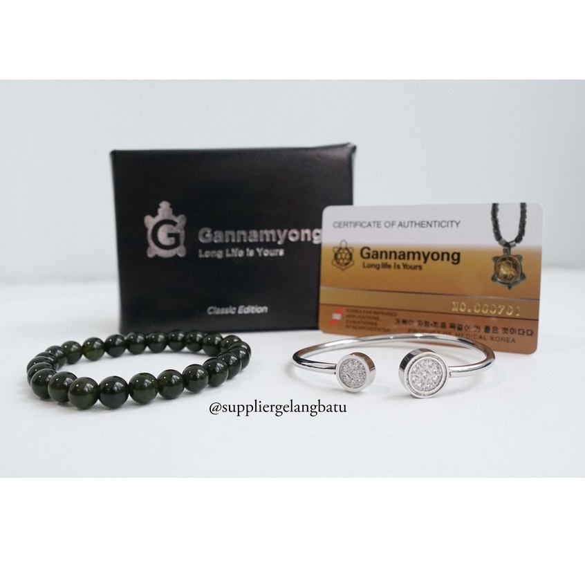 BLACK JADE dan BULAT DUA MATA 2 gelang GANNAMYONG natural SWAROVSKI