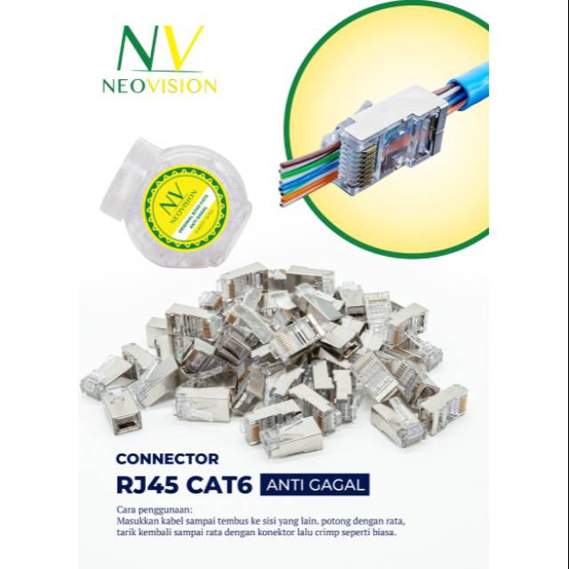 Neovision NV-RJ45 Connector RJ45 UTP/ FTP Cat 6  Anti Gagal Metal