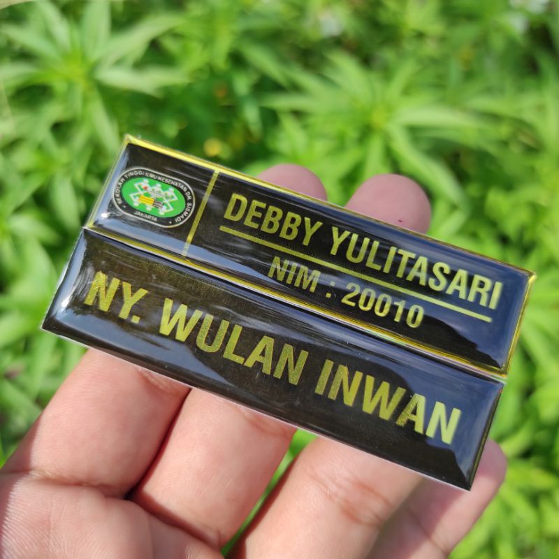 HARGA GROSIR Papan Nama Nama Dada Name Tag Akrilik Gold / Dokter Guru Siswa Bidan Emas Coating Resin