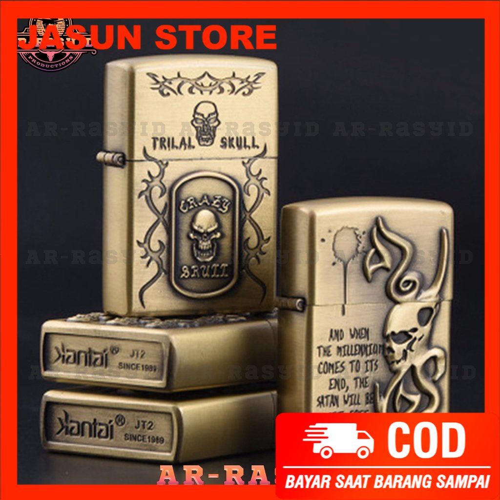 BISA COD! Korek Api Zippo Roda Api Minyak Jiantai Motif Skull Tengkorak JT-6057