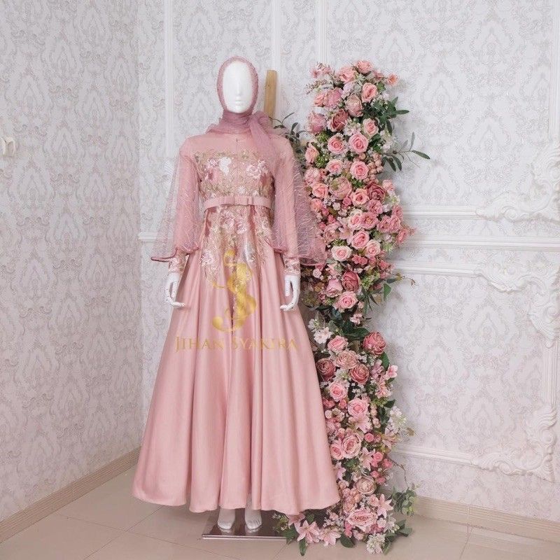 DRESS PESTA PINGKY 3 TONE  EKSLUSIF DESIGN BY JIHAN SYAKIRA