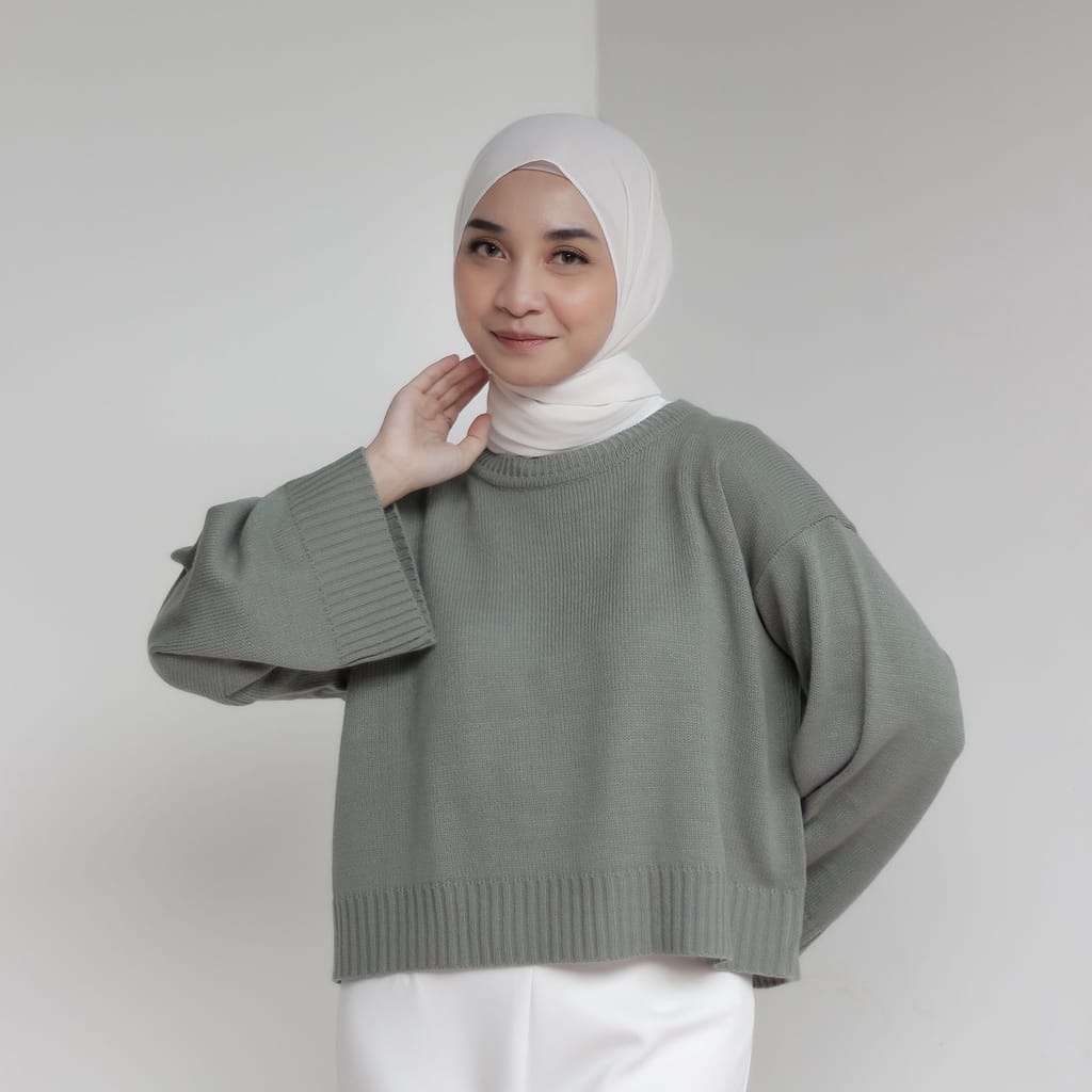 Crop Top Rajut Sweatshirt Crop Oversize Lengan Panjang Sweater Oversize