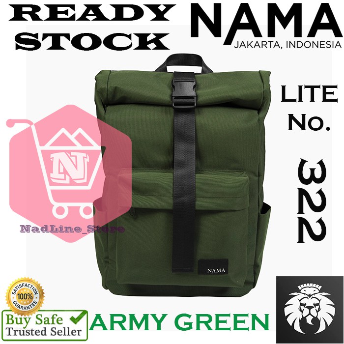 Back Pack By NAMA Studios Lite No. 322 ROLL TOP - TAS RANSEL ANTI AIR READY STOCK - ARMY GREEN -
