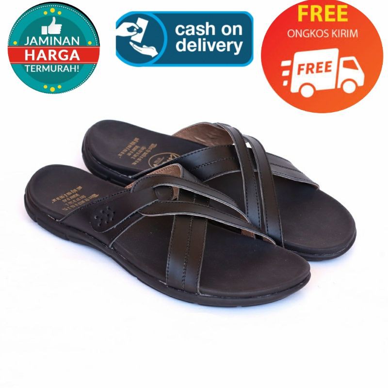 SANDAL KULIT PRIA 05 CEVANY BLACK BROWN TAN KULIT SAPI ASLI ORIGINAL