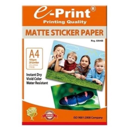 

(DISKON TERMURAH) Kertas Foto Stiker e-Print Matte Sticker Photo Paper A4 100 g