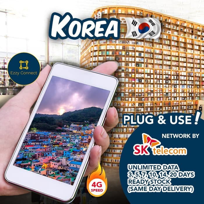 3/5/7/10/12/15/20 DAYS KOREA UNLIMITED 4G SIMCARD KOREA by SK Telecom Provider