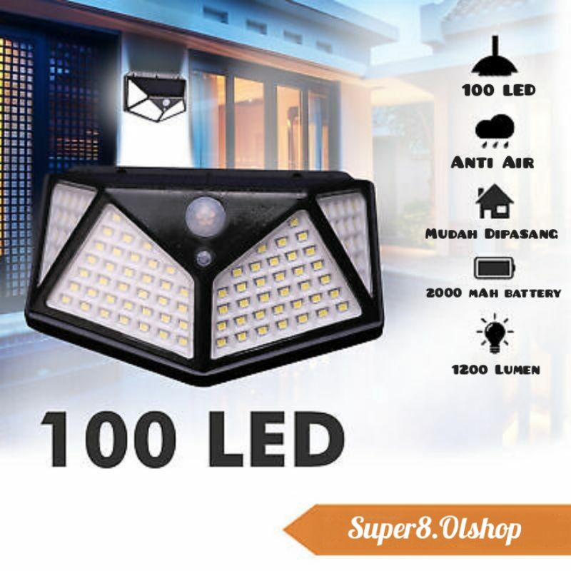 LAMPU SENSOR SOLAR TAMAN 100 LED PENTAGON WALL LAMP CELL OUTDOOR⭐ Super8 ⭐