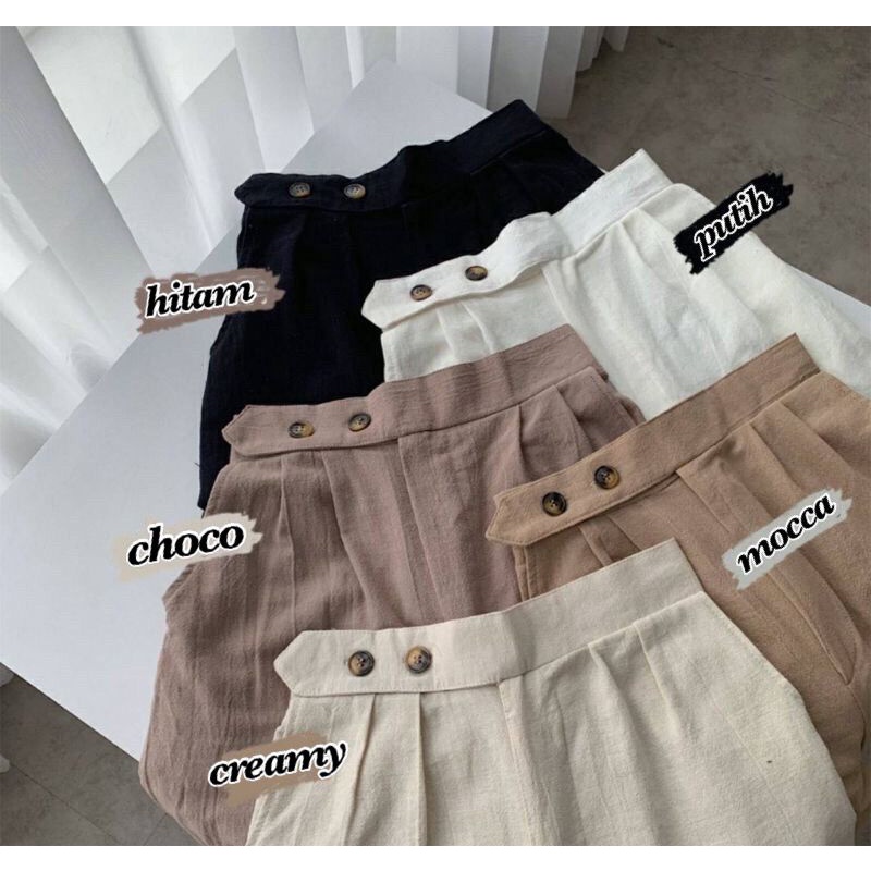 1KG MUAT 4PCS | HIGHWAIST KULOT LINEN DAILY CELANA SIDE BUTTON KOREAN STYLE HITS OOTD SELEBGRAM FASHION TERBEST SELLER,