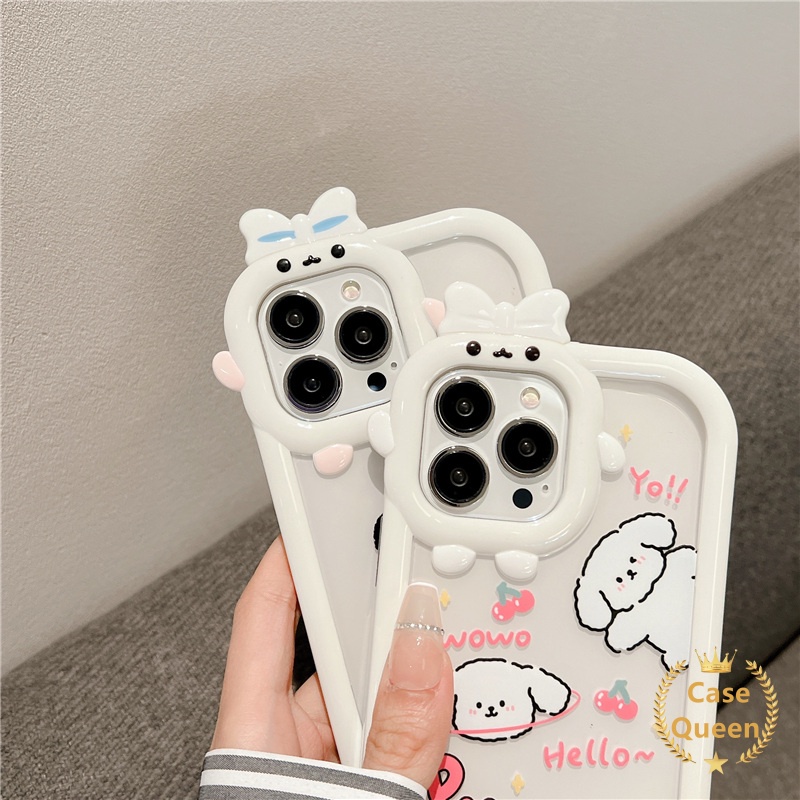 Bow-knot Monster Lens Case OPPO A17 A7 A5S A12 A3S A12E A53 A74 A95 A16K A16E A52 A92 A96 A76 Reno 5 5F 4F 7 A5 A15 A17K A15s A54 A57 2022 A9 A16 A31 A55 A16sPuppy Dog Lembut Sarung Cover Sarung