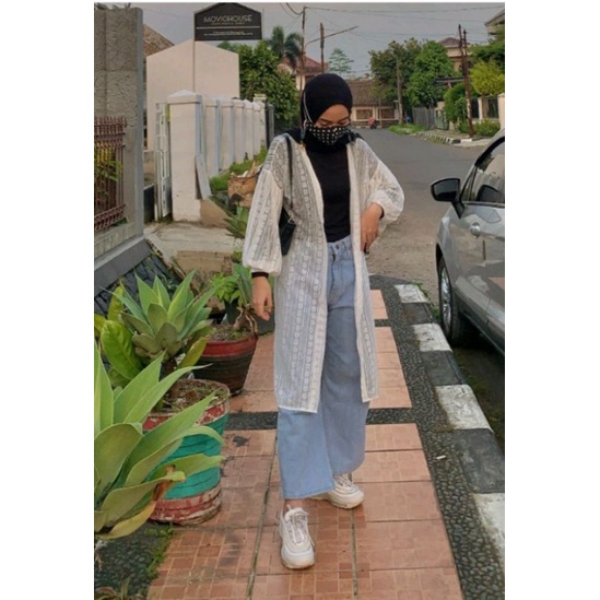 Busana Wanita Muslimah Kardigan Brukat Lengan Balon | Outer Burkat Kondangan | Baju Pantai-2