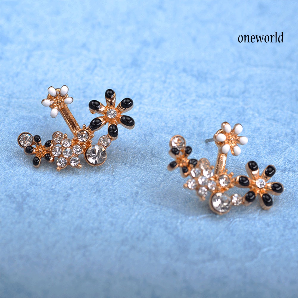 OW@ Multicolor Elegant Women Rhinestone Inlaid Flower Earrings Party Banquet Jewelry