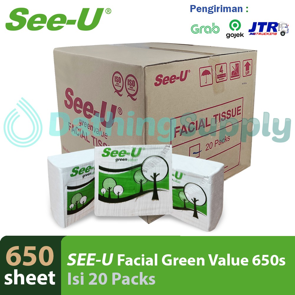 GROSIR 1 DUS Tissue See-U Facial Green Value 650 - 1 DUS isi 20 Pack