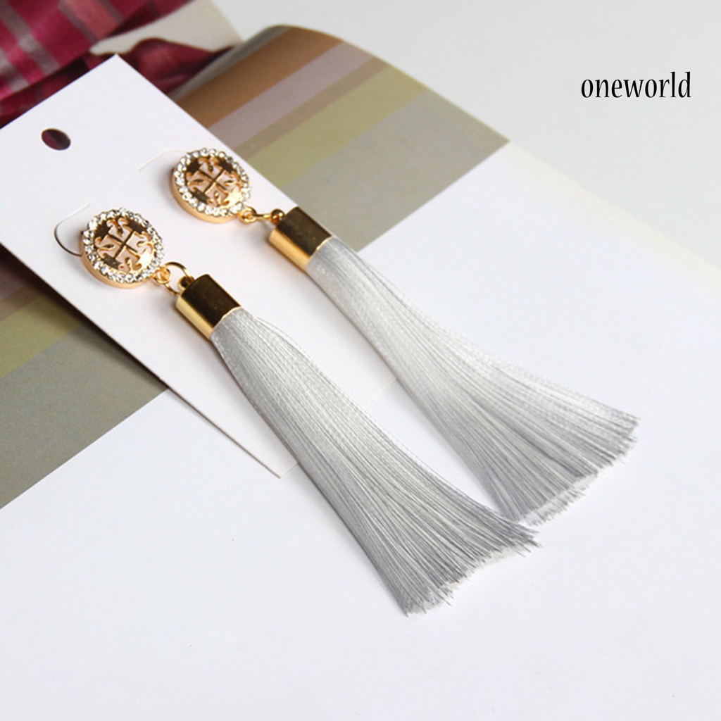 OW@ 1 Pair Women Earrings Anti-rust Eye-catching Durable Bohemia Tassels Earrings for Prom