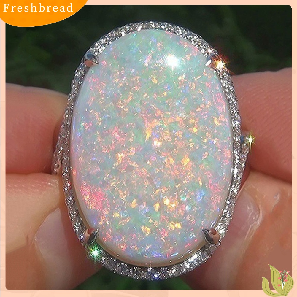 Terlaris Women Shining Artificial Opal Stone Finger Ring Wedding Engagement Jewelry Gift