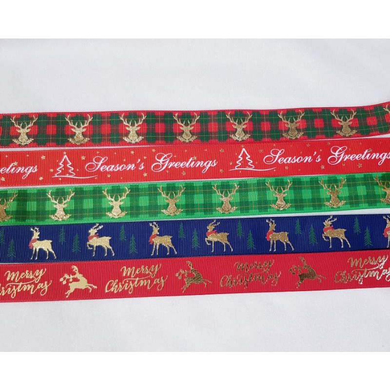 PITA RIBBON NATAL MERRY CHRISMAS GROSSGRAIN LEBAR 2,5CM ISI 3 METER