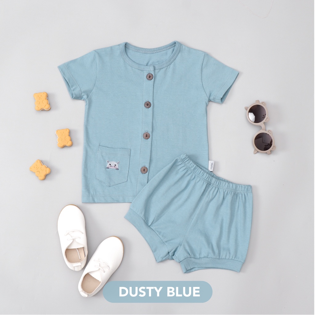 Mooi Setelan Bayi Zoey Button Set-DUSTY BLUE