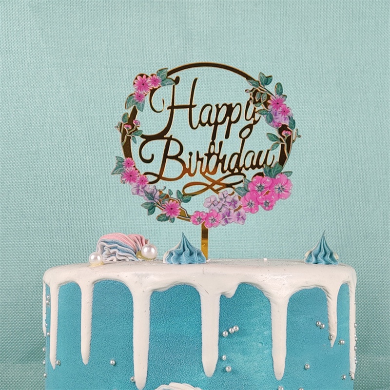 Tk 1pc Hiasan Topper Kue Ulang Tahun / Anniversary Motif Tulisan Happy Birthday Bahan Akrilik