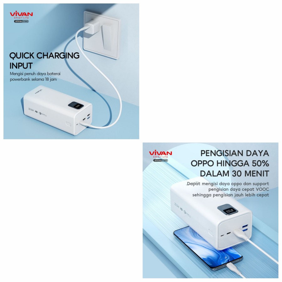 Power Bank VIVAN VPB-B60 57000 Mah Quick Charging 22,5W - Putih, 57000 mAh