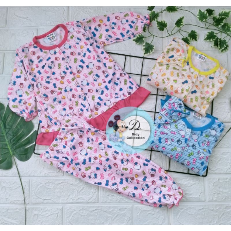 Setelan Piyama Bayi Perempuan 3-12 Bulan Motif Hello Kitty / Setelan Baju Bayi Panjang / Celana Panj