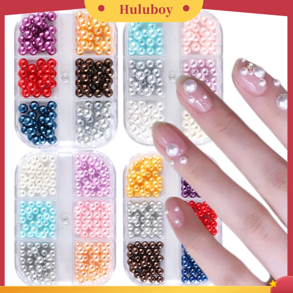 Huluboy Huluboy♡ 1 Kotak Manik-Manik Mutiara Imitasi 3D Bahan ABS Warna-Warni Untuk Dekorasi Nail Art