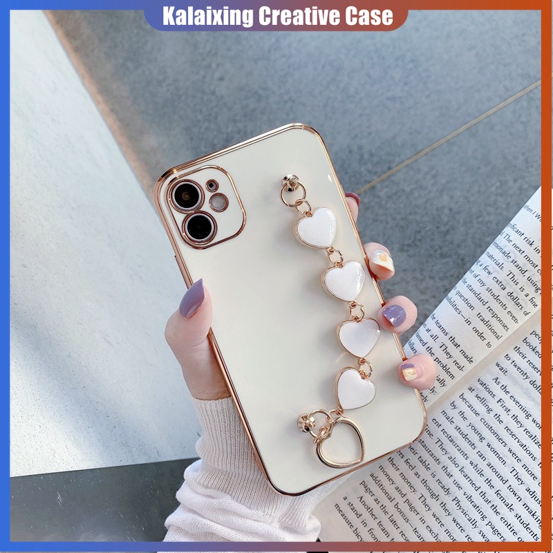 Soft Case Electroplated Dengan Gelang Rantai Hati Untuk iPhone 13 12 Mini 11 Pro Max 6 6s 7 8 Plus X Xs Max