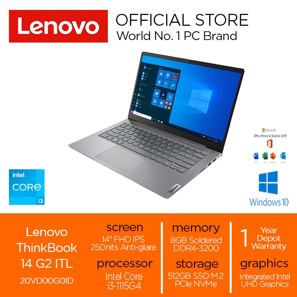 Lenovo ThinkBook 14s G2 ITL G0ID Intel Core i3-1115G4 8GB 512GB SSD 14" W10 OHS 19