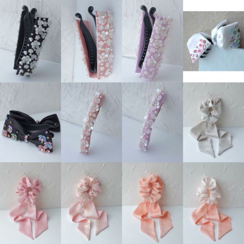 READY Handmadepita x Mmehuillet Snow Fleur / Fleur Pop Banana Clip Night Blush Lilac Charcoal - Ecla