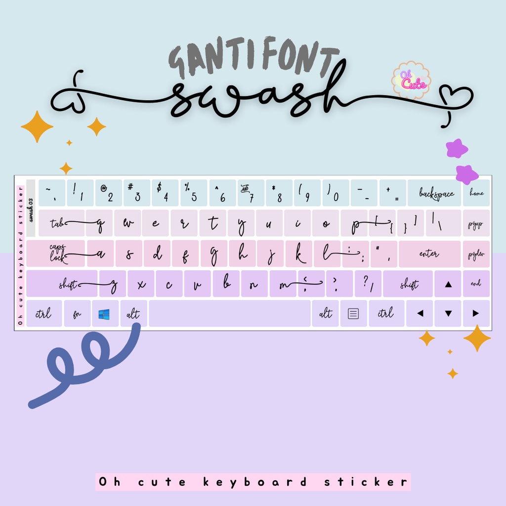 

Ganti huruf stiker keyboard swash - oh cute sticker