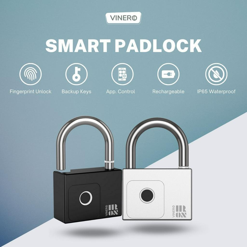 SMART PADLOCK VINERO IRON FINGERPRINT RECHARGEABLE BATTERY TUYA IP65