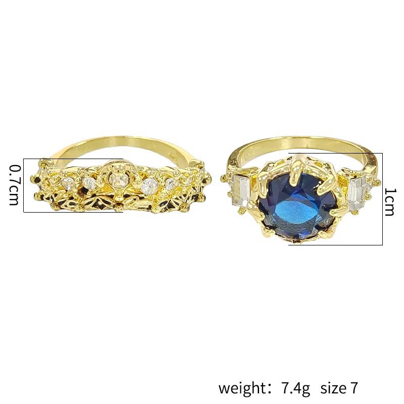 Set Cincin Hias Zircon Biru Ukuran Kecil Untuk Wanita
