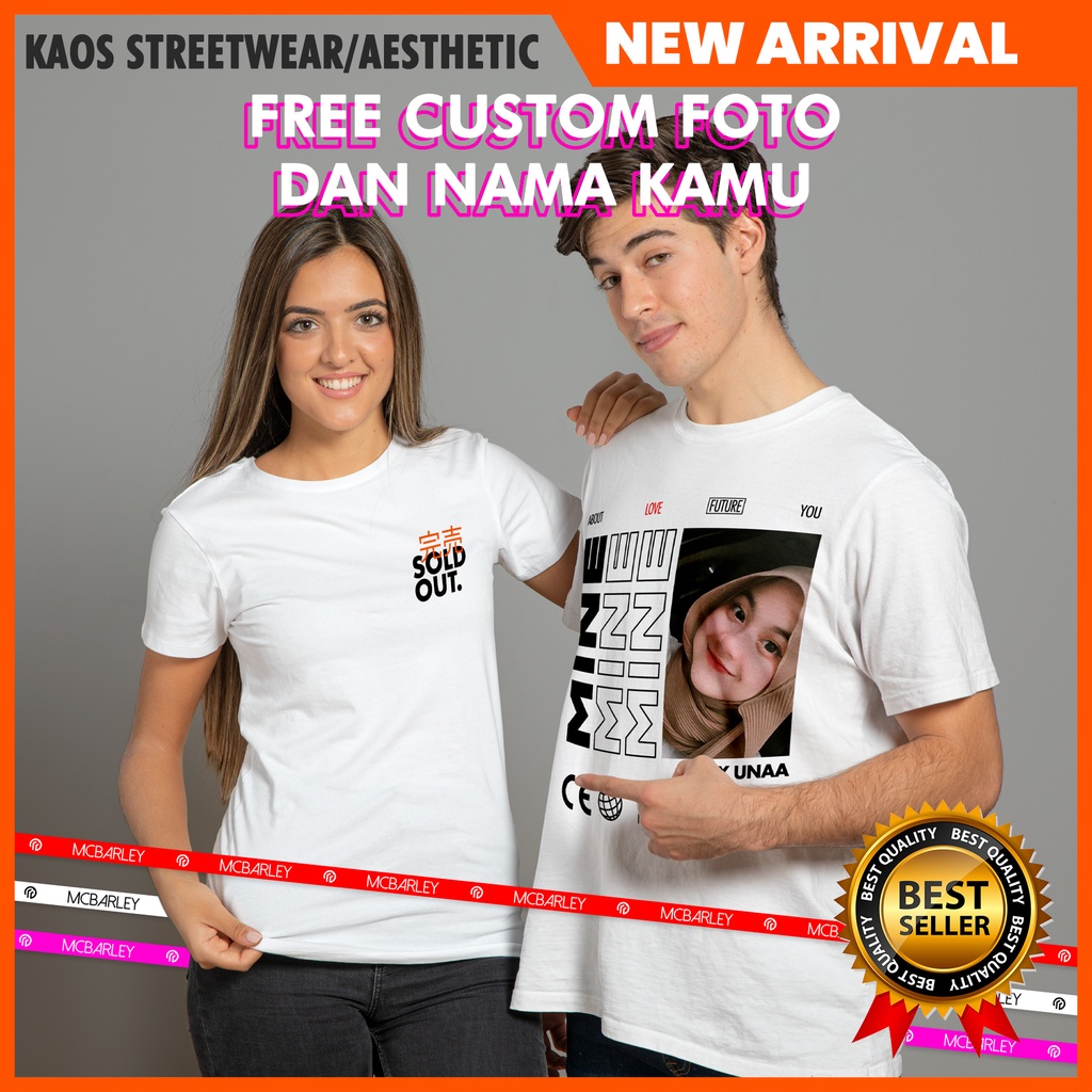 KAOS CUSTOM PHOTO STREETWEAR VIRAL VERSI PUTIH WHITE VERSION / AESTHETIC COUPLE BUCIN PREMIUM MURAH / GRATIS DESIGN TEXT DAN FOTO SENDIRI BISA SATUAN