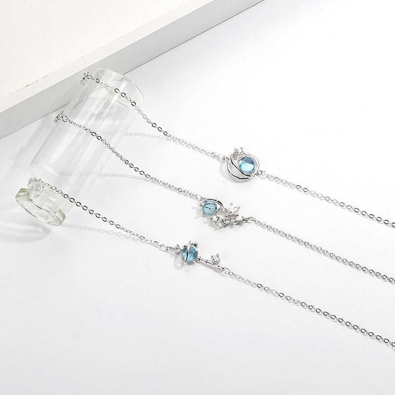 Gelang Persahabatan Warna Silver Desain Planet Biru Gaya Korea Untuk Wanita-4