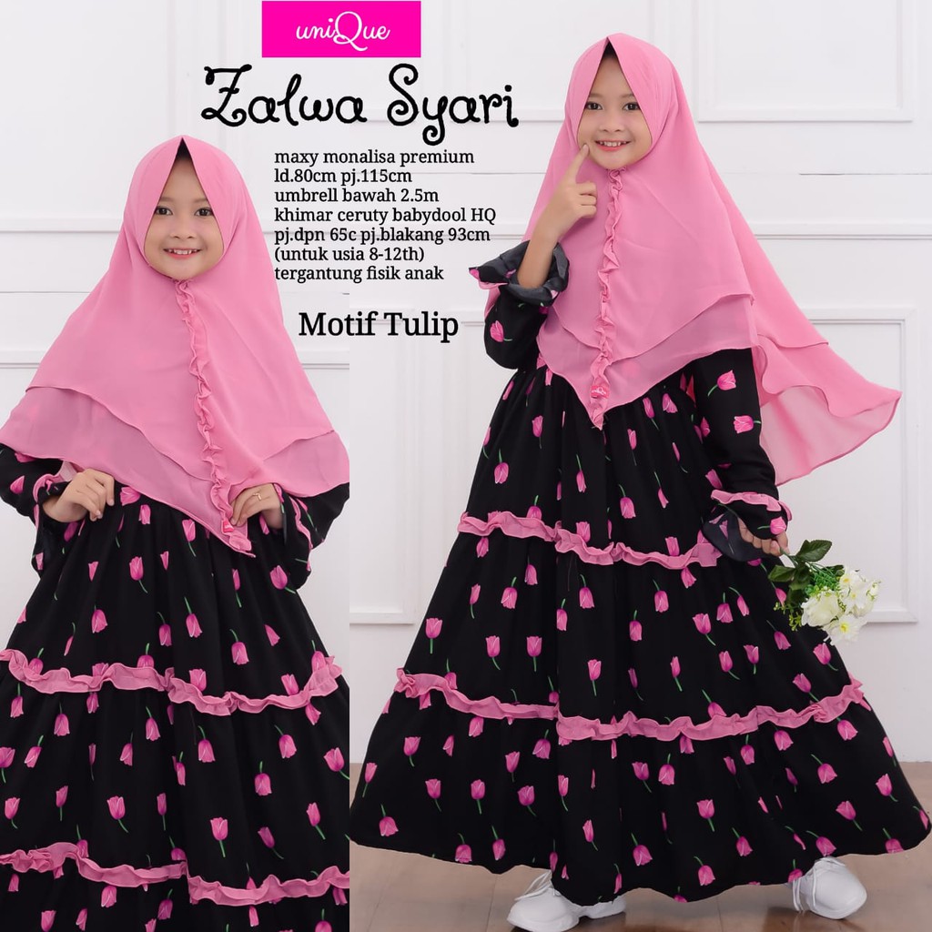 Gamis Syari Anak Dress Plus Khimar Motif Bunga Cantik