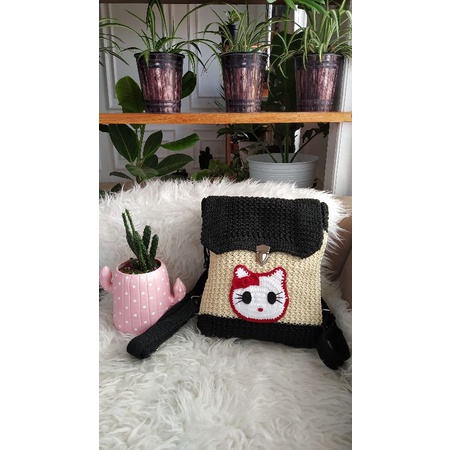 TAS RANSEL RAJUT HELLOKITTY UNIK MURAH WANITA KEKINIAN