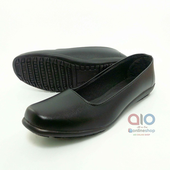 ALINE AW08 Sepatu Pantofel Wanita Flat Hitam Polos Formal Guru Sekolah Kantor Kerja