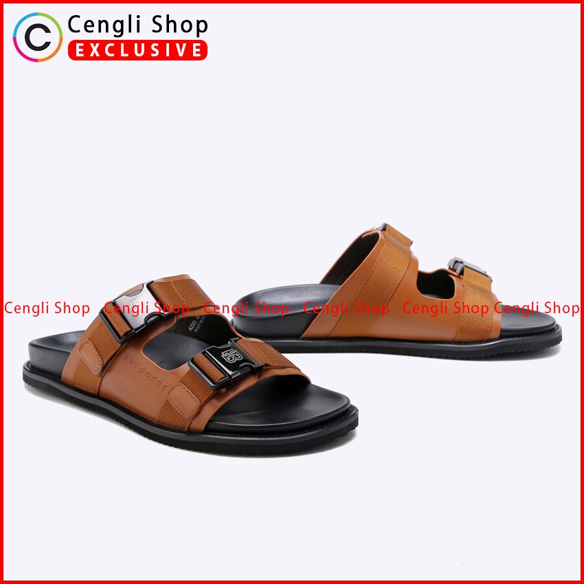 SANDAL KULIT EVERBEST PRIA ORIGINAL SLIDE CASUAL BRANDED COKLAT EM03