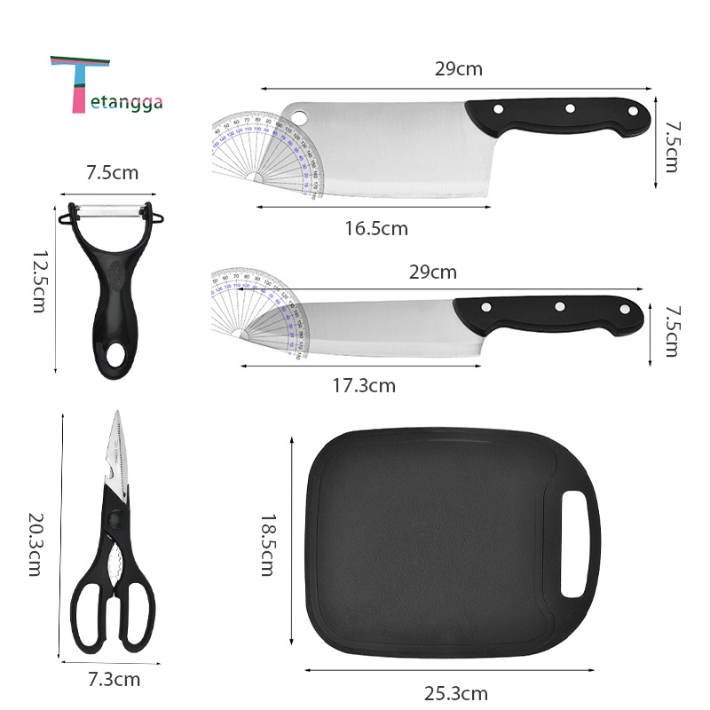 Cantik Pisau Dapur Set 5 in1 Pisau Gunting Dapur Peeler Set Stainless Talenan / Gunting / Pisau buah