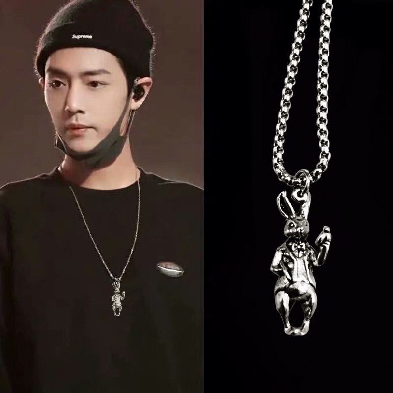 Gaya Korea ins Xiao Zhan gaya kelinci kalung hip hop keren populer kelinci liontin mahasiswa rantai