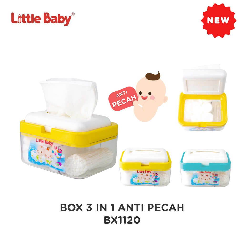 Little Baby Box 3 in 1 Wadah Kapas Tisu Cotton Buds ANTI PECAH