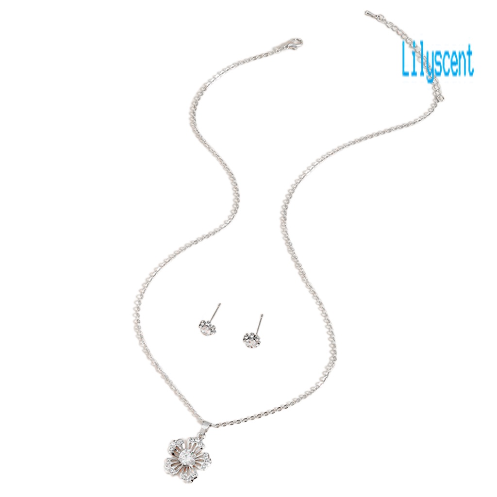 1 Set Kalung Dan Anting Bentuk Kepingan Salju Model Hollow Out Bahan Cubic Zirconia Untuk Wanita