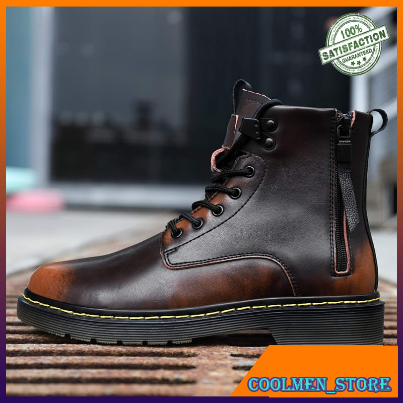 Sepatu Boots Pria Fashion Eksklusif Spring Men Vintage Zip Boots Black Brown Men Big Size Shoes