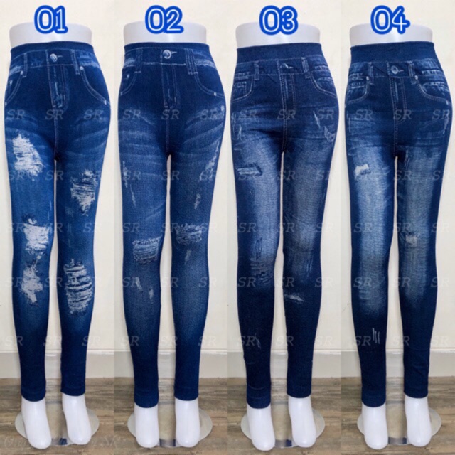 Legging Jeans Import Wanita Motif Sobek Ripped 3D Melar