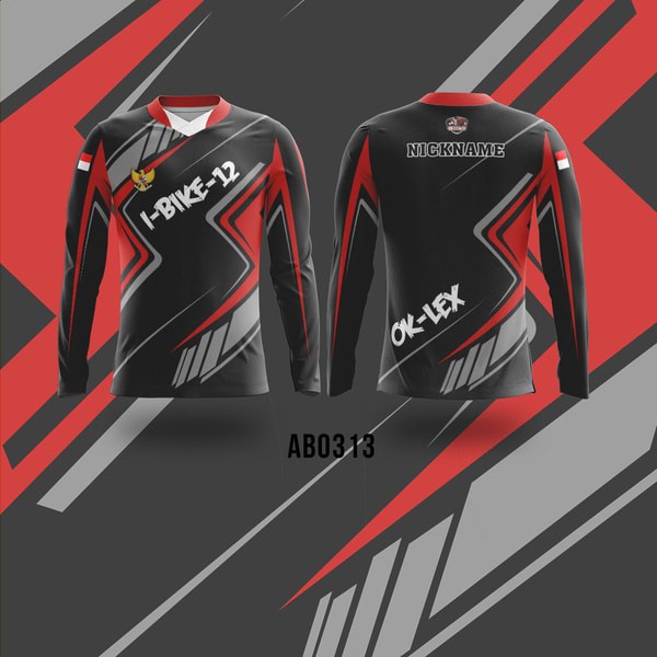Kaos Jersey Sepeda Gowes Custom | iBike Hitam Merah | Lengan Panjang