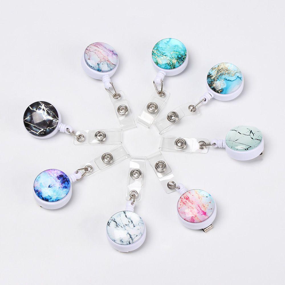 R-flower 1pc Klip Holder Kartu Nama / ID Anti Hilang Motif Marmer / Bintang Untuk Unisex Dewasa / Anak